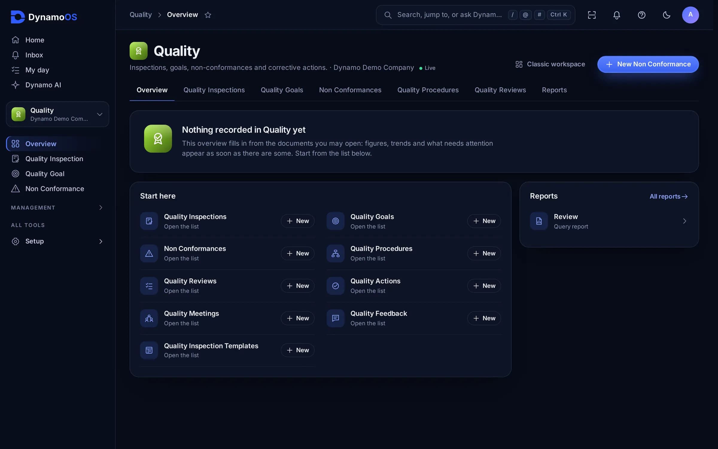 Dynamo Quality: Ship only what has passed inspection. (DynamoOS, sample data)